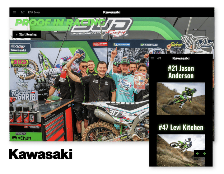 Kawasaki Newsletter proof in racing example